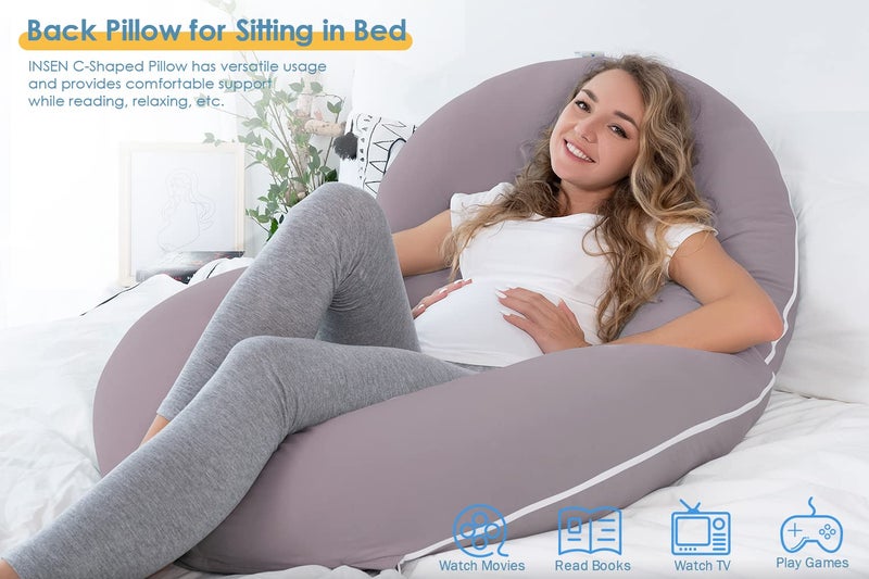 INSEN Pregnancy Pillows for Sleeping, Maternity Pillow with Cooling Cotton Cover, C Shaped for Pregnant Women (Purple Jersey) - Image 5
